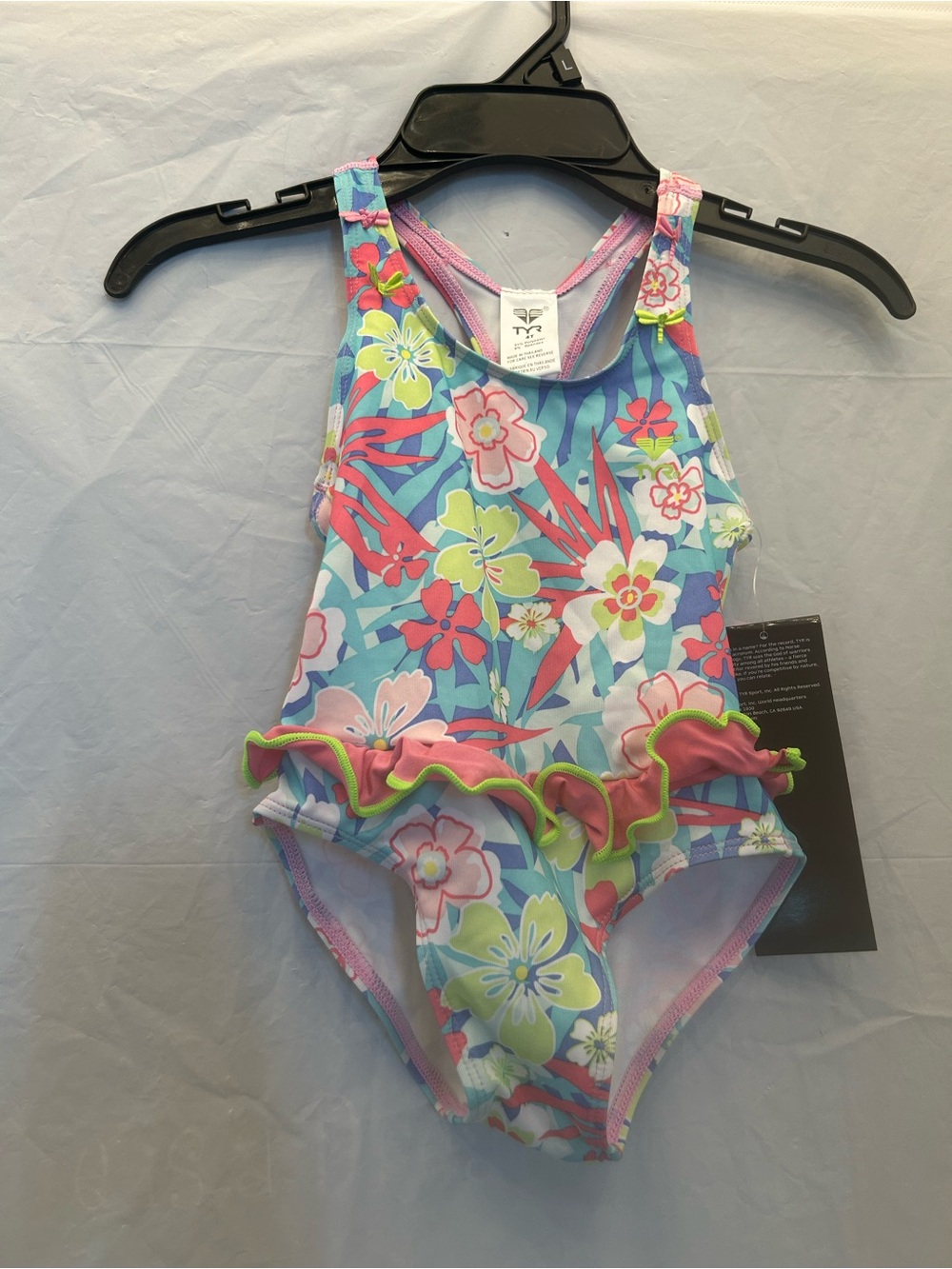 TYR Blue & Pink Floral Ruffle Girl’s One-Piece Swimsuit Sz 4T NWWT